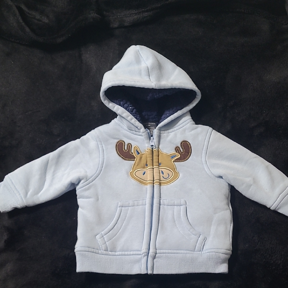 Boy's Fleece Moose Zippered Hoodie 6-9m